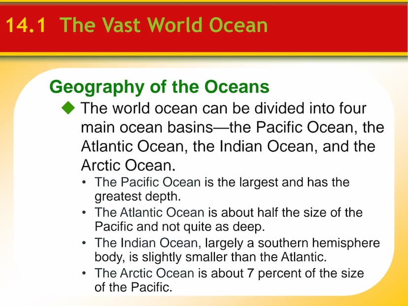 Chapter
14
The Ocean Floor 14.1 The Vast World Ocean
The Blue Planet
Nearly 71 percent of Earth's surface is
covered by the global ocean.
Oc