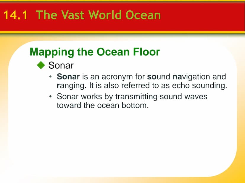 Chapter
14
The Ocean Floor 14.1 The Vast World Ocean
The Blue Planet
Nearly 71 percent of Earth's surface is
covered by the global ocean.
Oc