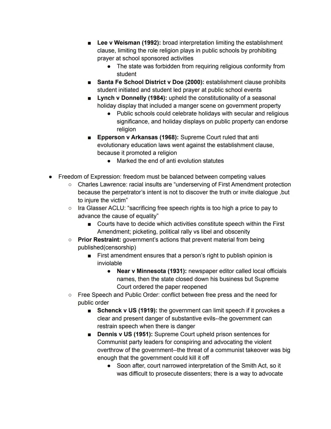 ●
●
●
AP Gov Notes: Unit 3 Amendments
Bill of Rights: ensures basic liberties like freedom of speech and religion, protection
against arbitr