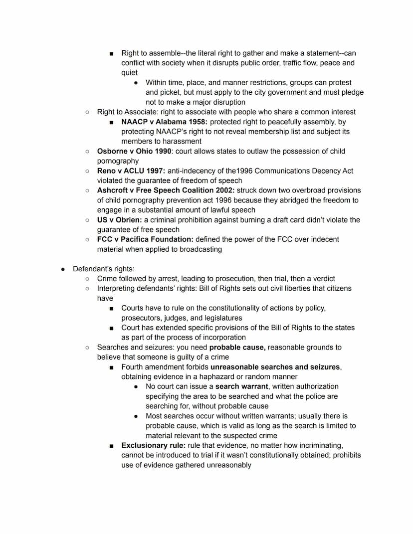 ●
●
●
AP Gov Notes: Unit 3 Amendments
Bill of Rights: ensures basic liberties like freedom of speech and religion, protection
against arbitr