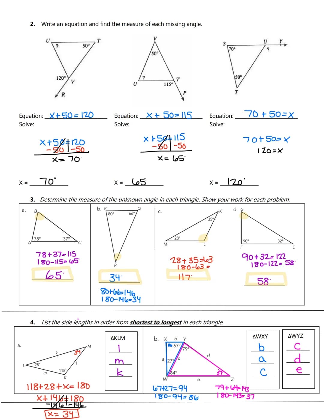 WRITE: Using the word bank, write the term that best completes each statement.
1. The Triangle Sum Theorem_ states that the sum of the
measu