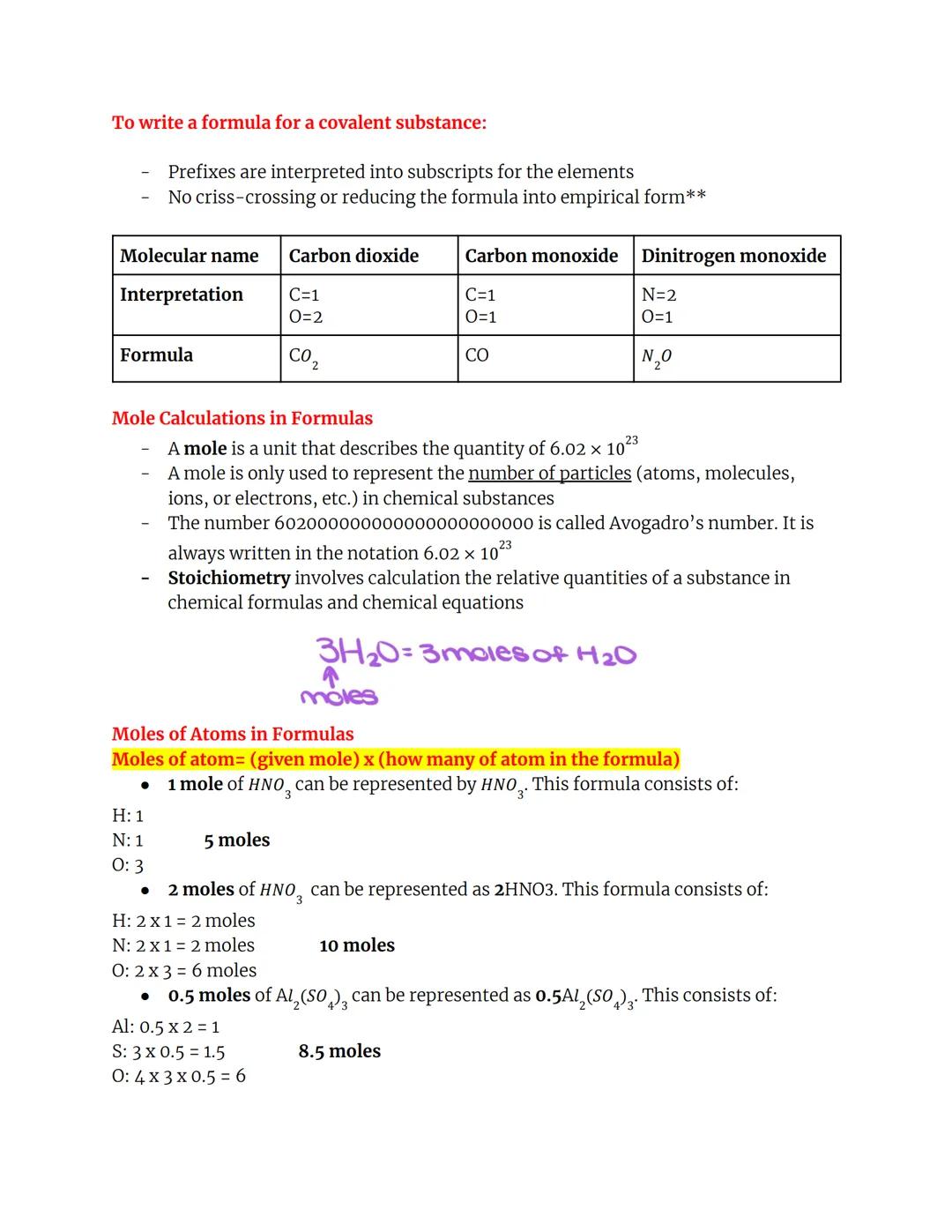 # Chemistry Formulas and Moles Review Sheet

Chemical formulas are used to represent the compositions of elements and
compounds (pure substa