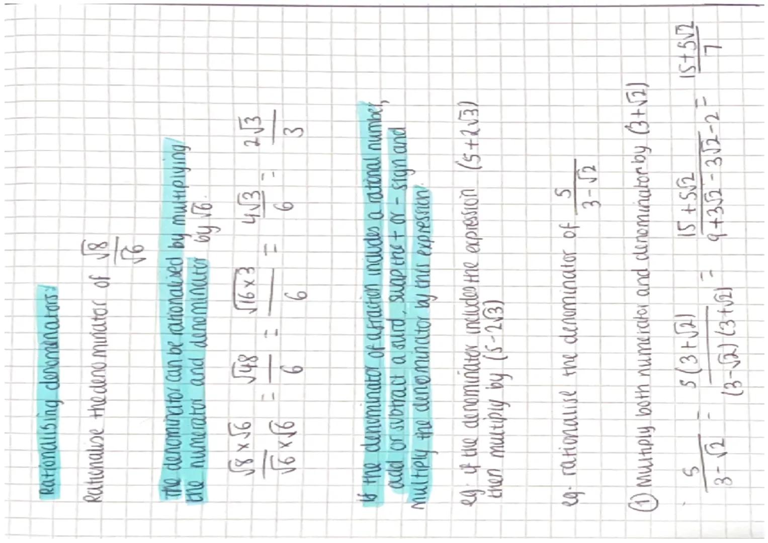 4
Adding and subtracting surds:
Rulle numbers inside the square root must be the same.
252
5√2-3√3
eg.
This is like collecting like terms in