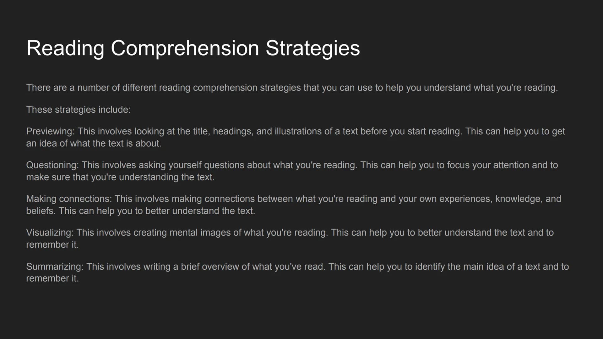 Reading comprehension
Introduction What is Reading Comprehension?
Reading comprehension is a complex skill that involves a number of differe