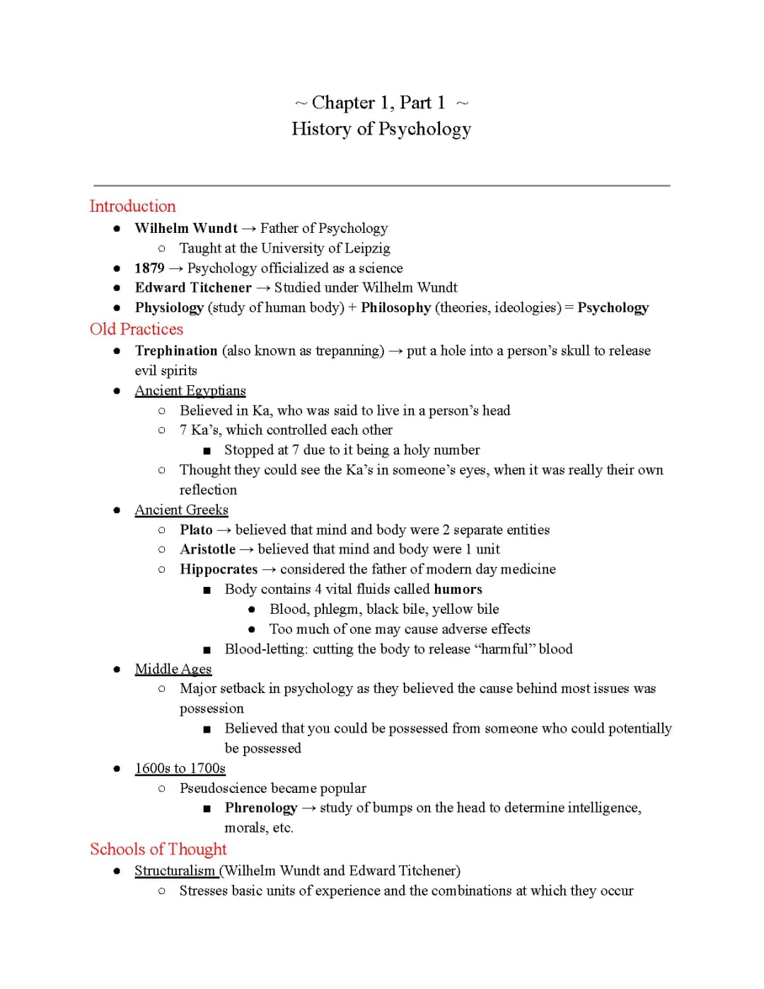 AP Psychology Notes - Ch. 1, Pt. 1