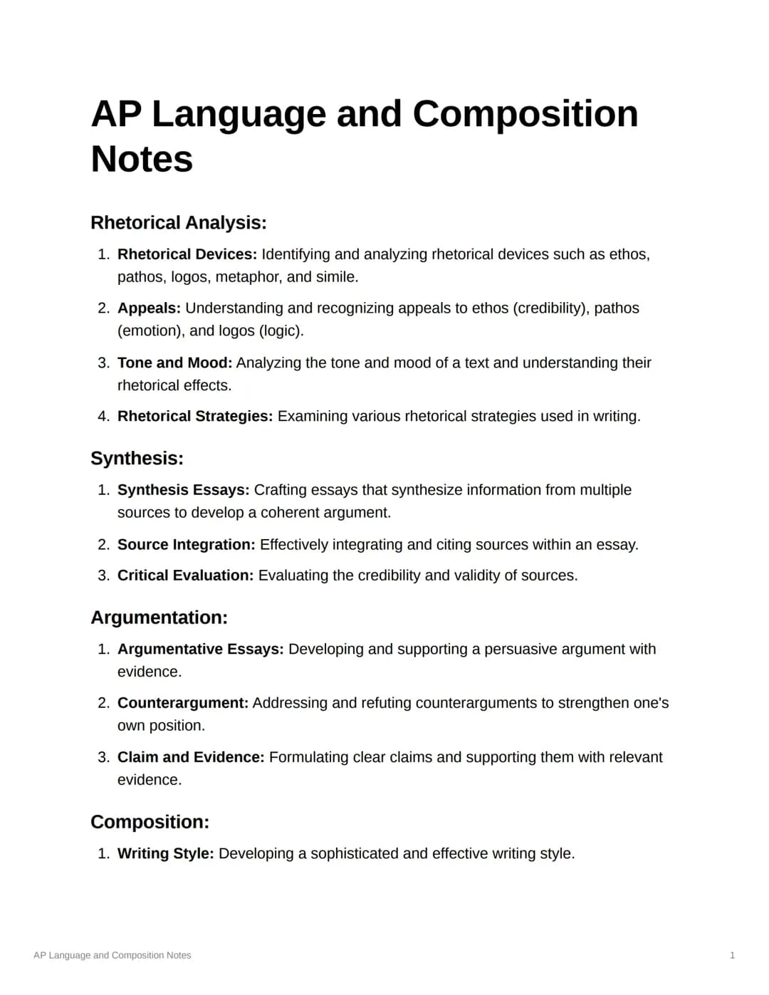AP Language and Composition Notes