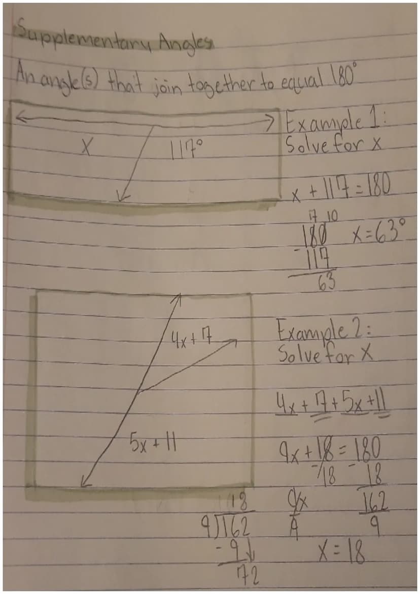 Complementary Angle
An angle(s) that join together to equal 10°
56°
6x +3
2x+²7
ZABC=630
M
3n-8.
Example 1: Solve for x
X = 34°
26-6=20°
40
