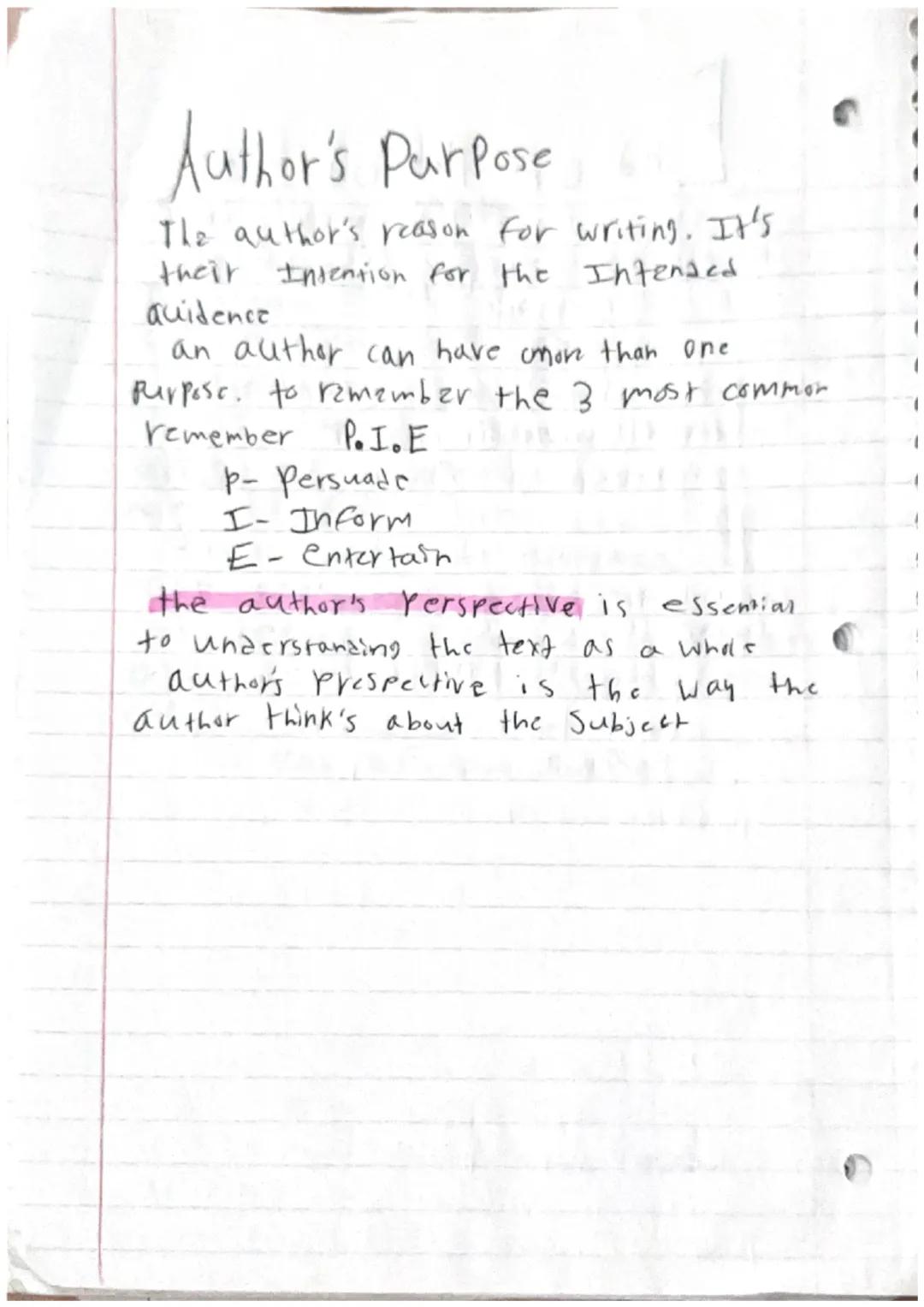 # Author's Purpose

The author's reason for writing. It's
their Intention for the Intended
quidence
an author can have more than one
Purpose