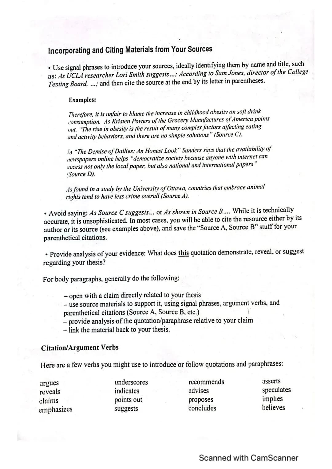 Tips for Writing the Synthesis Essay
What is a "synthesis" essay? It is a short research paper. You are given resources to use in
support of