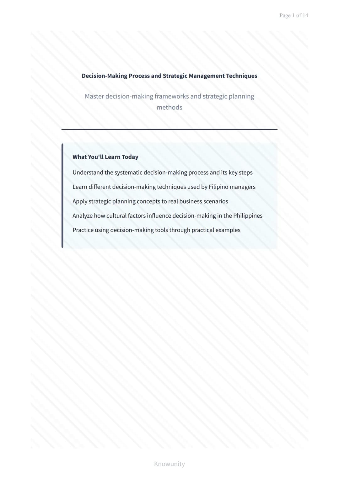 Decision-Making Process and Strategic Management Techniques
Master decision-making frameworks and strategic planning
methods
What You'll Lea