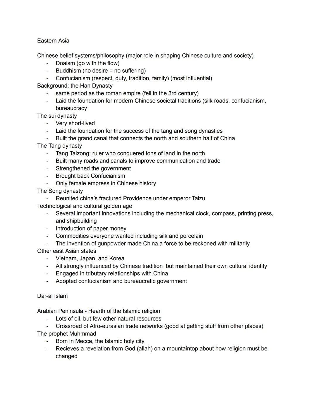 Unit 1 Study Notes: World History (1200-1450 CE)