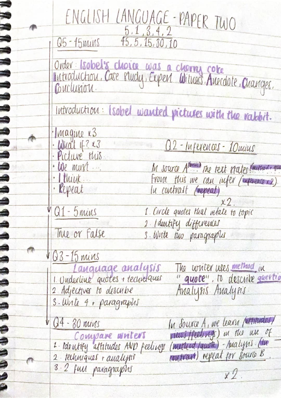 INTR
ENGLISH LANGUAGE-PAPER TWO
5.1.3.4.2
45,5.15.30,10
Q5-15mins
Order: Isobel's choice was a cherry coke
Introduction, Case Mudy, Expert W