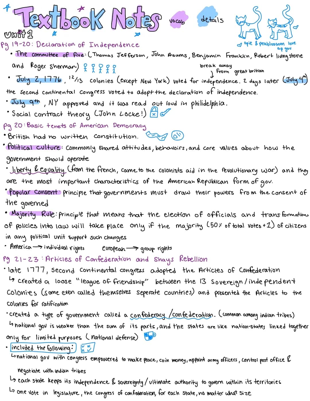 AP Gov Unit 1 & 2 Notes, Study Guide, and Shays' Rebellion Info