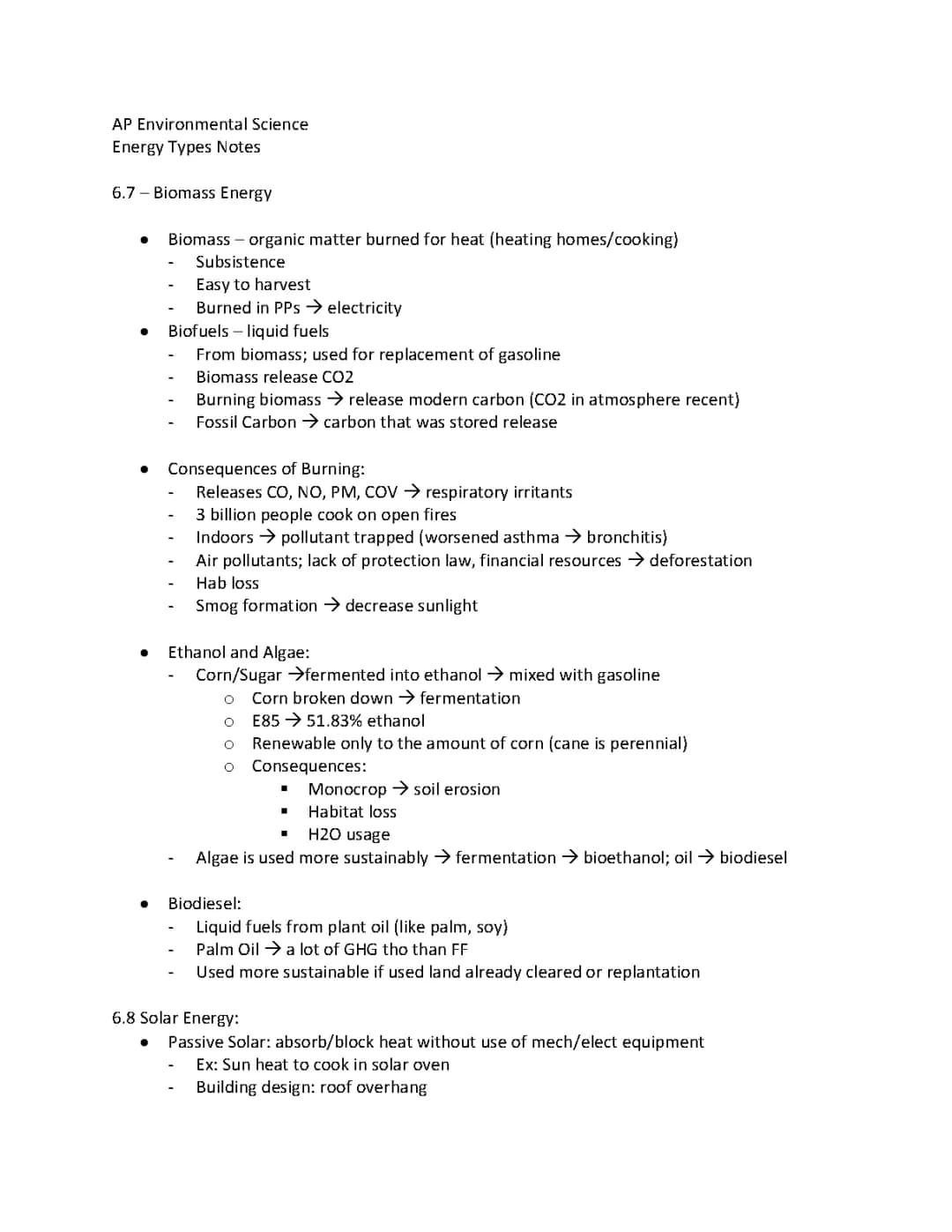 AP Environmental Science - Solar, Wind, Biomass Energy