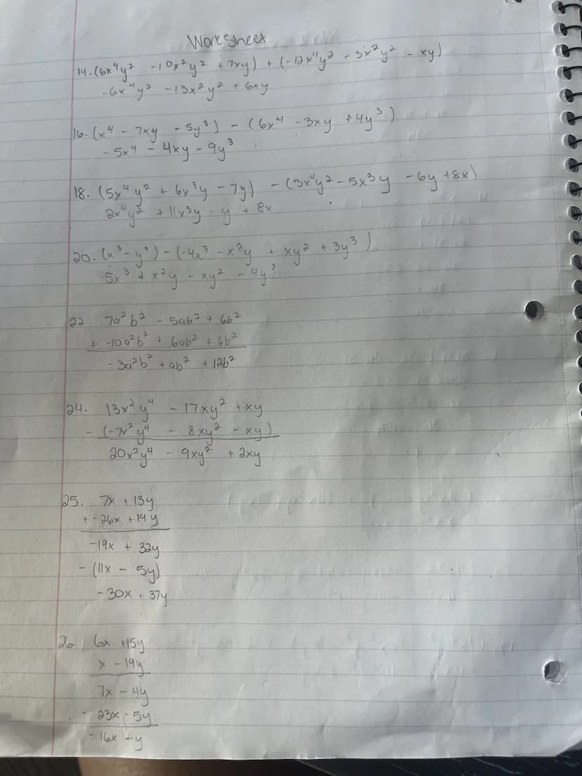 y=-3
1. x² + ²xy + y²
(2)² + 2(2)(-3) + (-3) ²
4 + 4 (-3) +9
4-12 +9
-8+9 =
3. xy³ - xy +1
(2)(-3) (2) (-3) +1
(2) (-27) + 6 +1.
-54 +6 +1
7