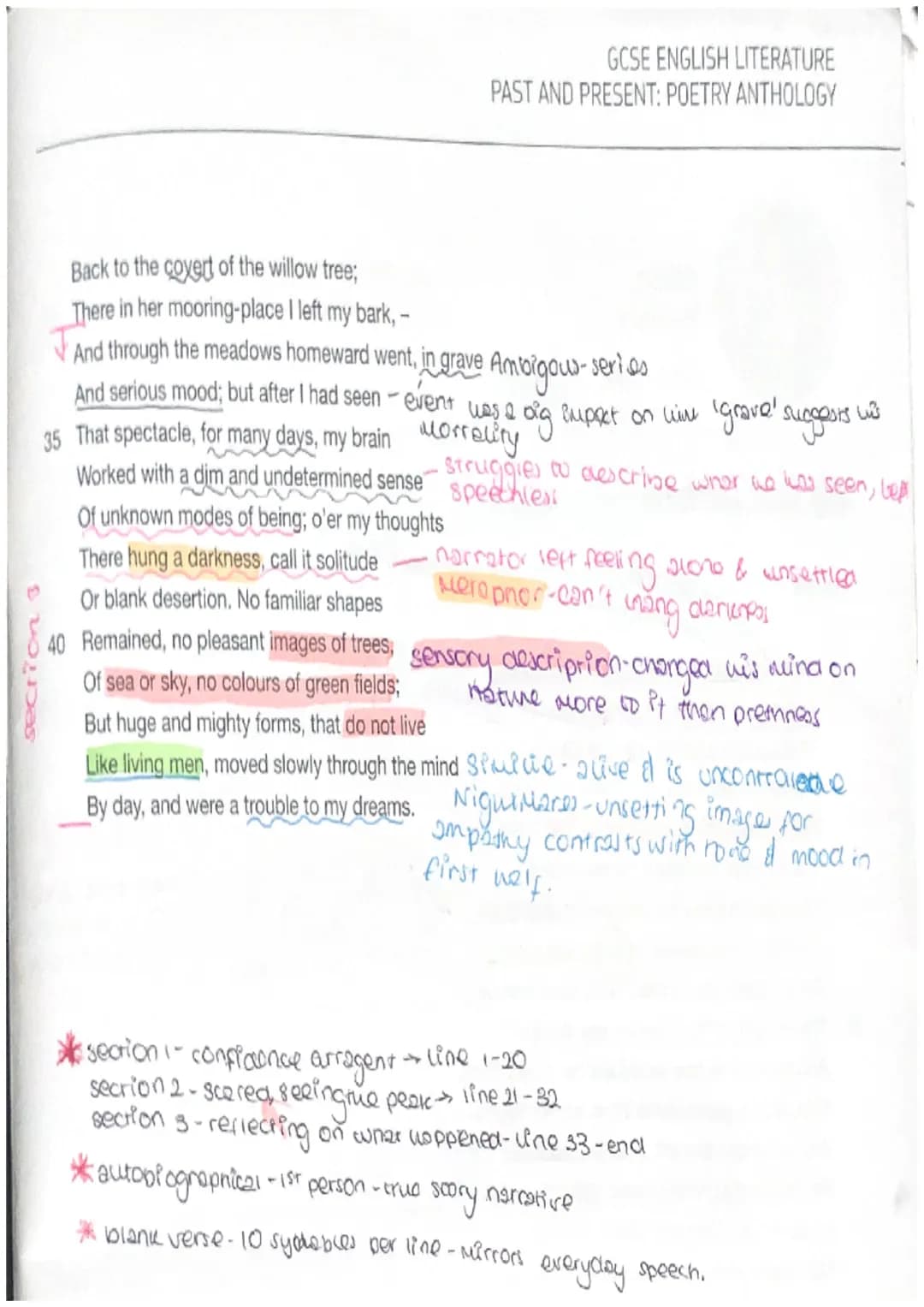 section I
section 2
Extract from, The Prelude
morner nature
One summer evening (led by her) I found Personification
A little boat tied to a 