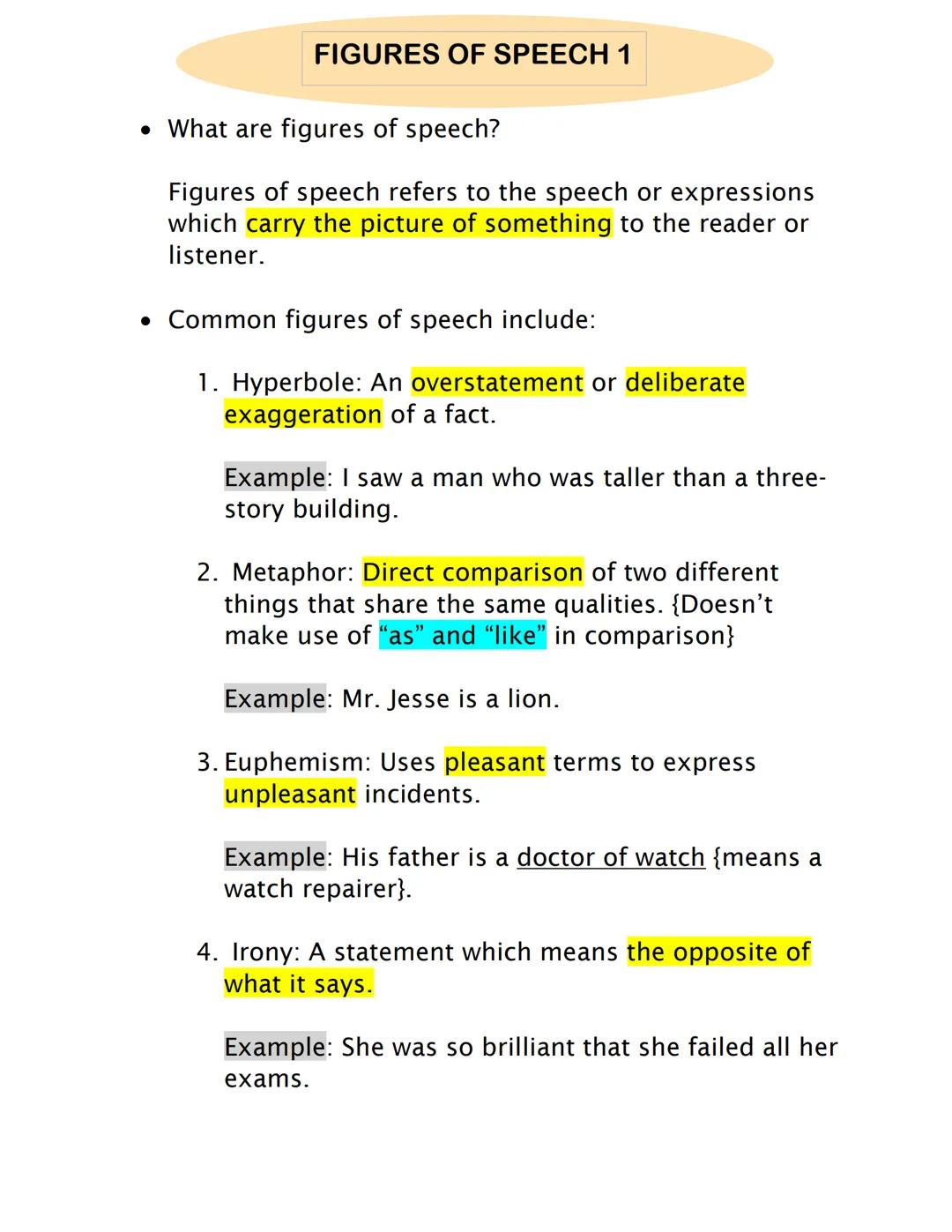 FIGURES OF SPEECH 1
• What are figures of speech?
Figures of speech refers to the speech or expressions
which carry the picture of something