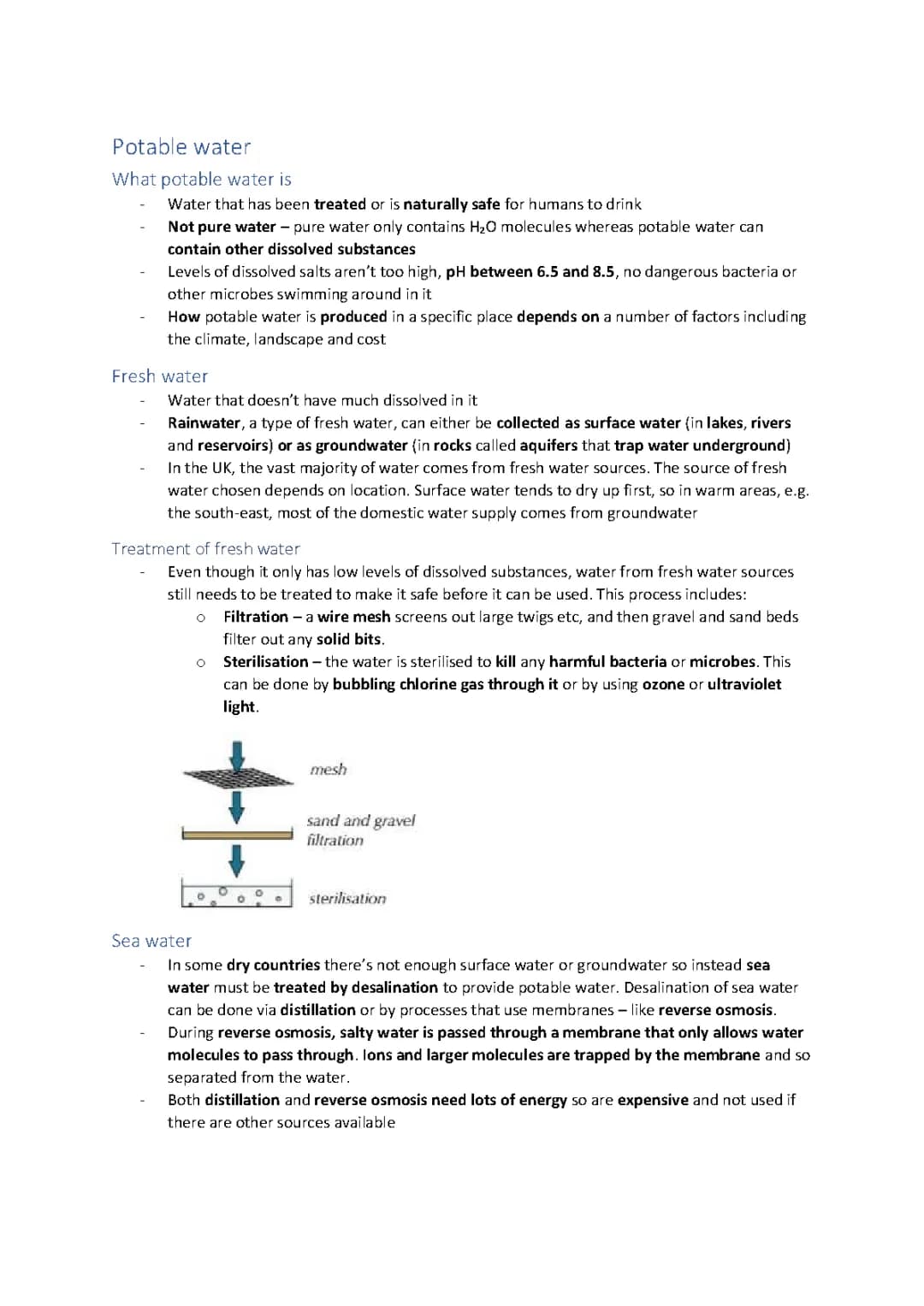 potable and waste water information sheet