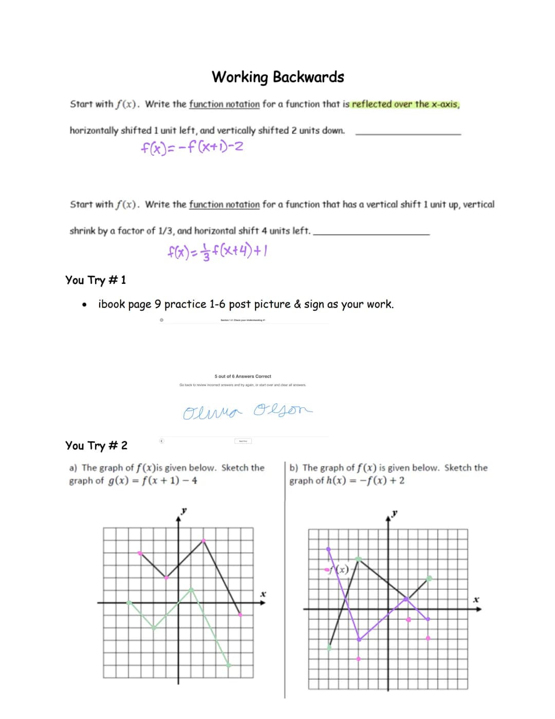 Honors Algebra 2 - Unit 1 Foundations of Functions
1.2.1 Day 1 - Exploring Transformations Notes/Try These
Let's Explore using our calculato