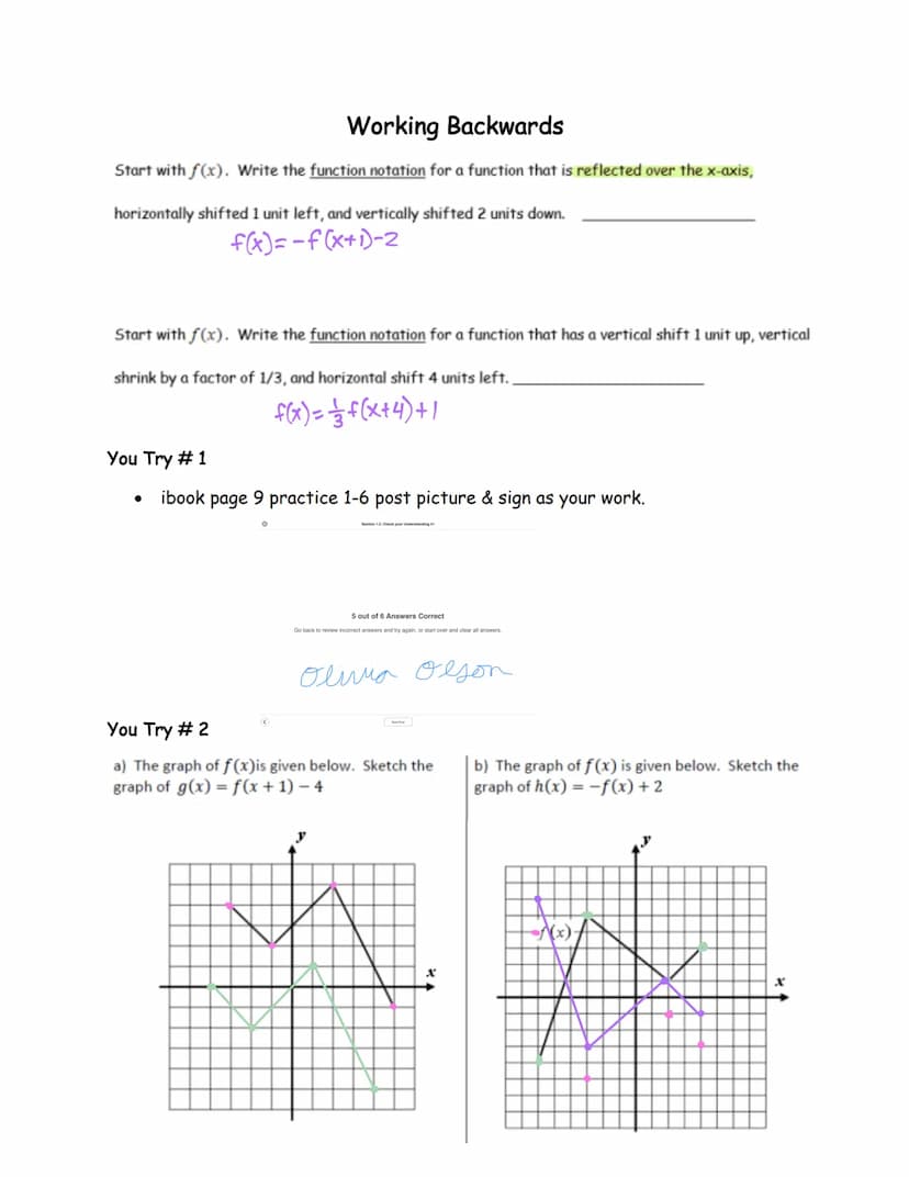 Honors Algebra 2 - Unit 1 Foundations of Functions
1.2.1 Day 1 - Exploring Transformations Notes/Try These
Let's Explore using our calculato