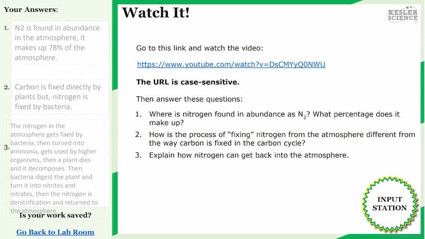 KESLER
SCIENCE
Watch It!
Research It!
Read It!
Explore It!
The Lab Room
Nitrogen
cycle
Challenge It!
Write It!
Organize It!
Assess It!
Illus