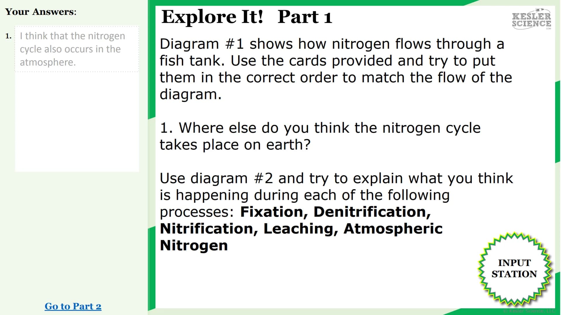 KESLER
SCIENCE
Watch It!
Research It!
Read It!
Explore It!
The Lab Room
Nitrogen
cycle
Challenge It!
Write It!
Organize It!
Assess It!
Illus