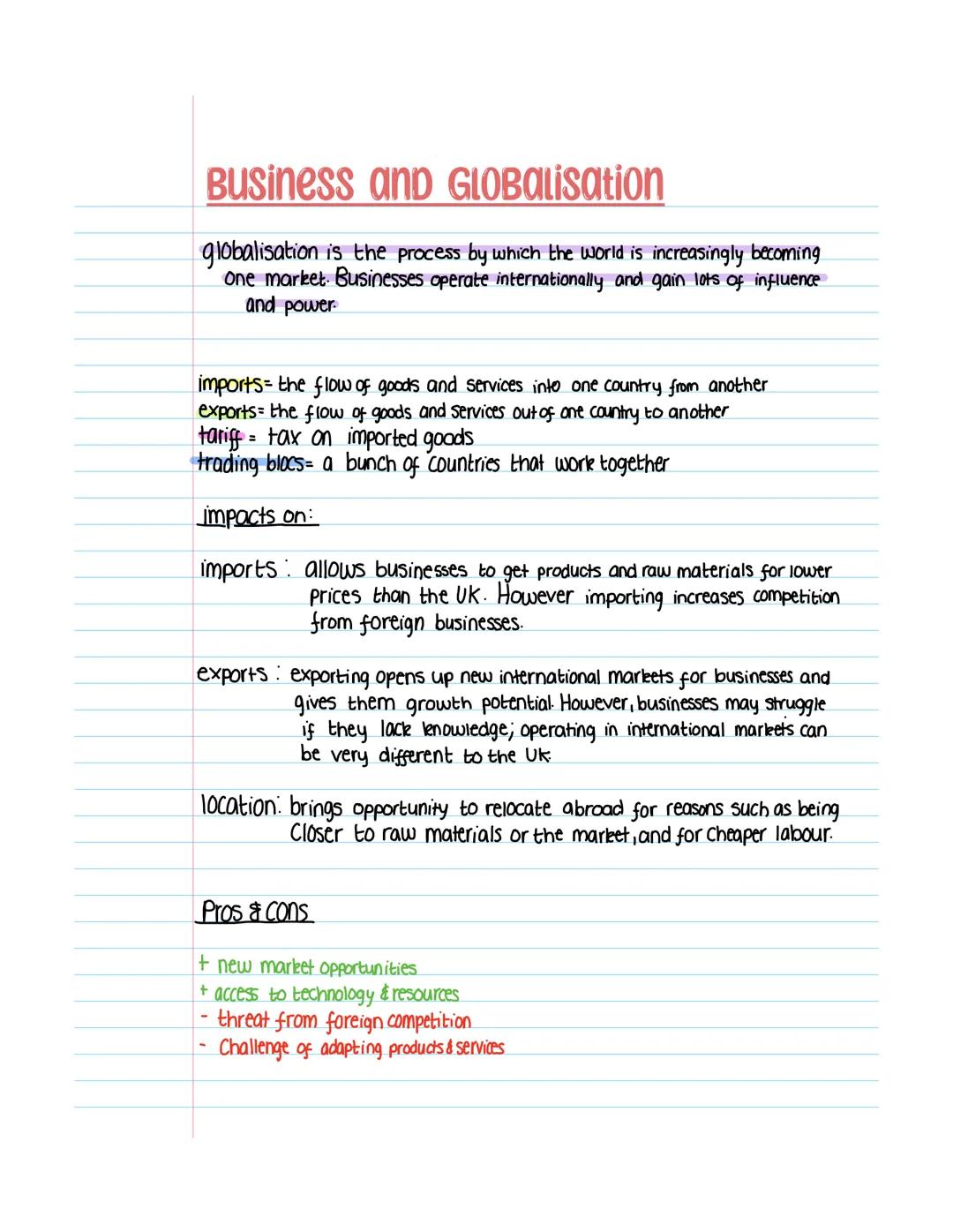 Business anD GLOBalisation
globalisation is the process by which the world is increasingly becoming
One market Businesses operate internatio