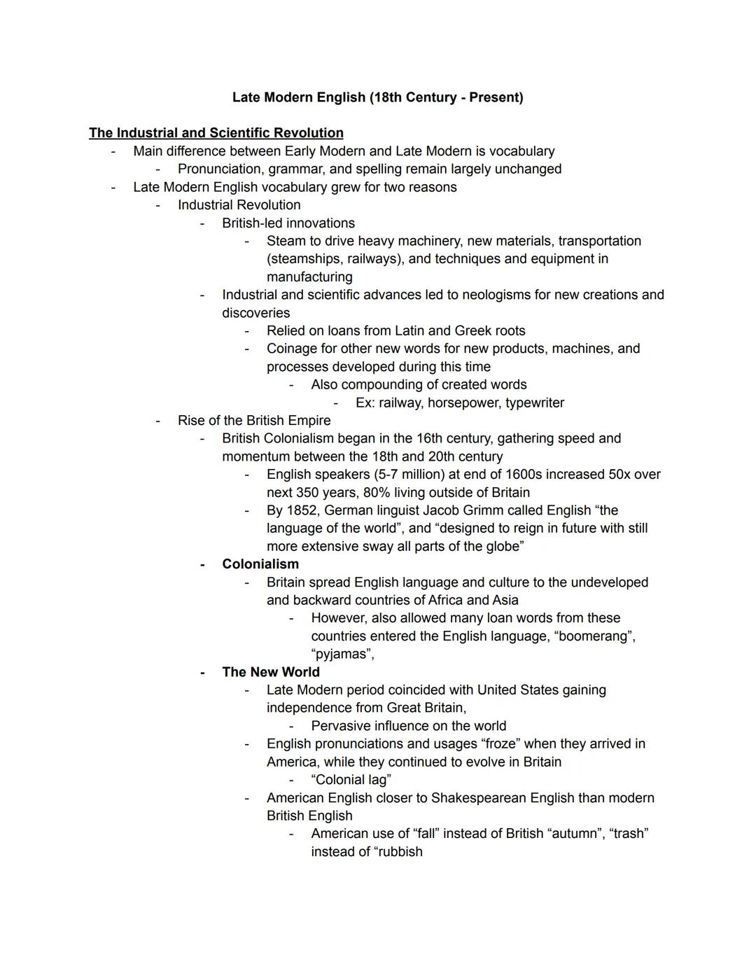 Late Modern English Overview