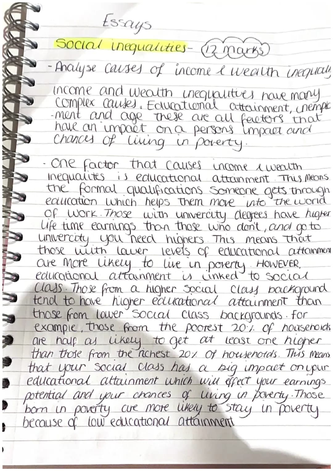 }
Essays
Social inequalities- (12 marks)
- Analyse causes of income I wealth inequaly
income and wealth inequalitives have many
Complex caus