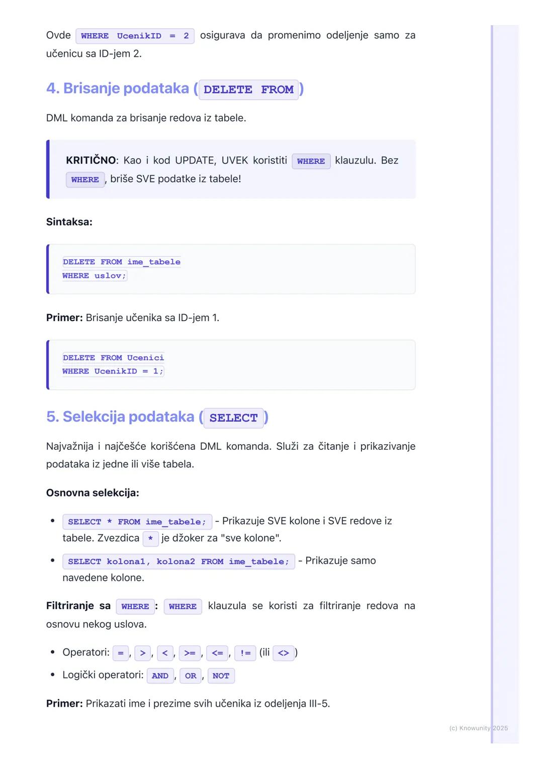 # SQL osnove

Uvod u SQL

SQL je skraćenica za Structured Query Language (Strukturirani jezik za
upite). To je standardni jezik koji se kori