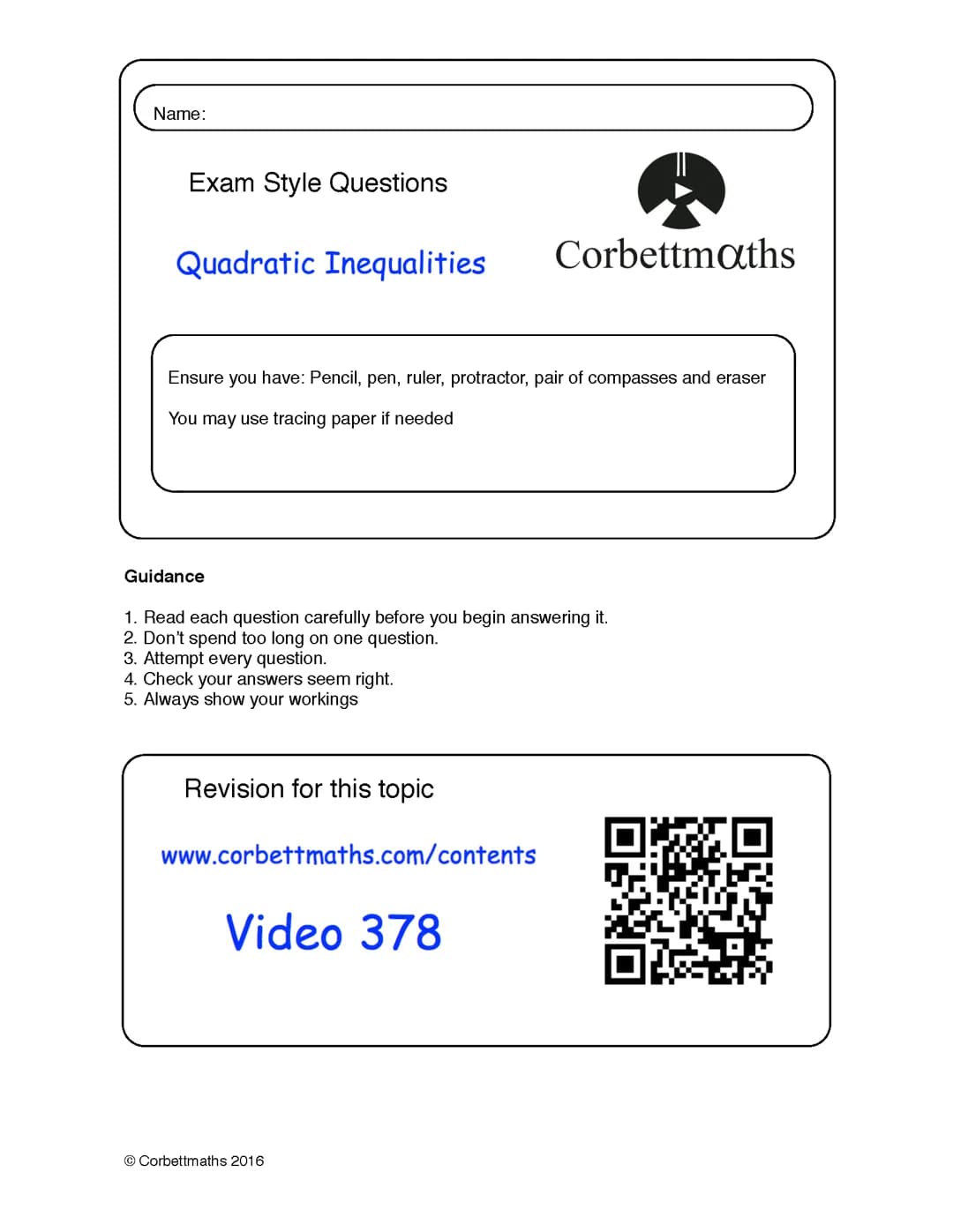 Quadratic Inequalities