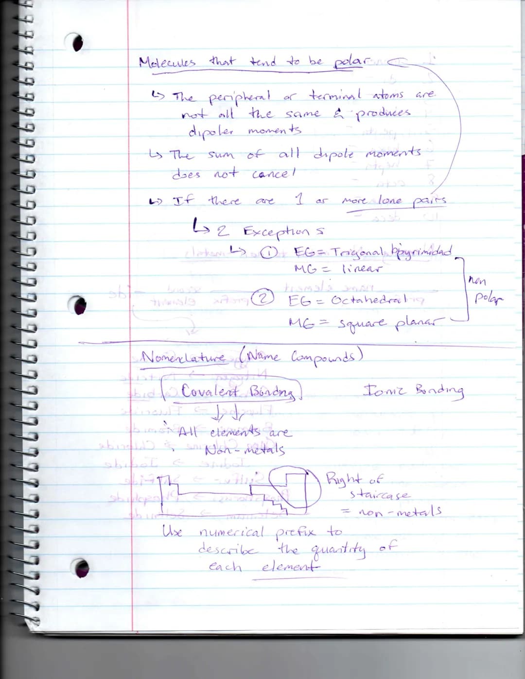 
<p>Molecules that tend to be polar are those in which the peripheral or terminal atoms are not all the same and produce dipole moments. The