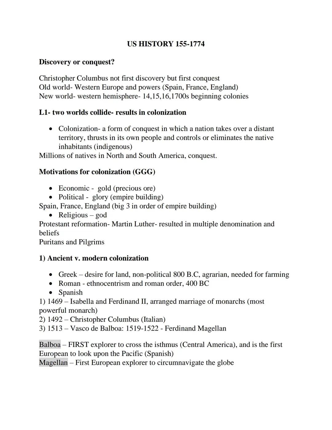 US History 1500-1774