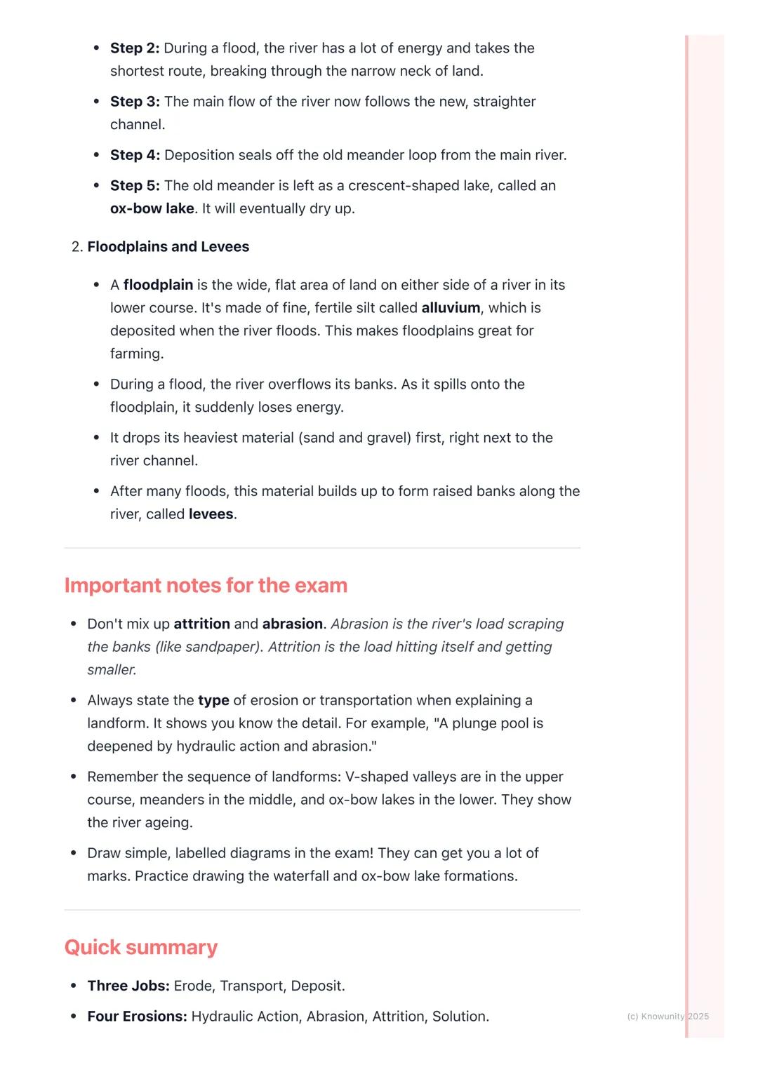 # Rivers and their Landforms

The work of a river

Rivers are powerful natural forces that shape the landscape. They do three
main jobs: the
