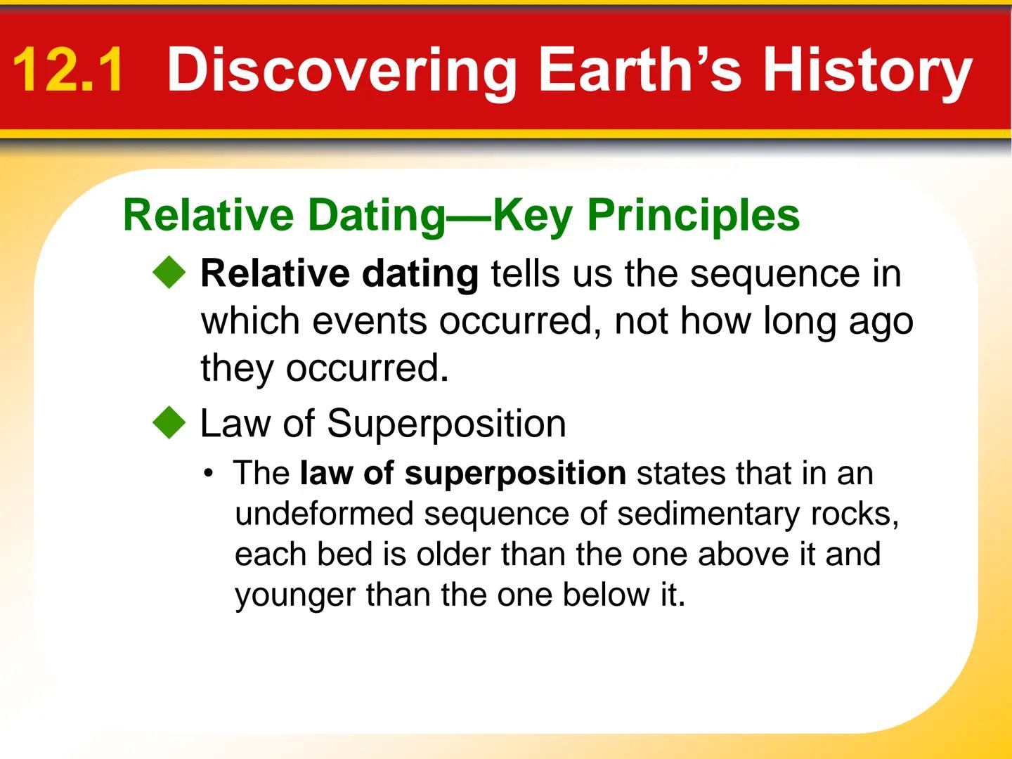 Chapter
12
Geologic Time 12.1 Discovering Earth's History
Rocks Record Earth History
Rocks record geological events and
changing life forms 