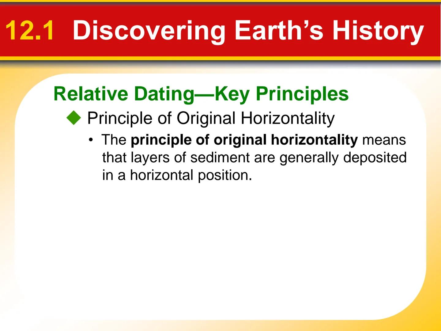 Chapter
12
Geologic Time 12.1 Discovering Earth's History
Rocks Record Earth History
Rocks record geological events and
changing life forms 
