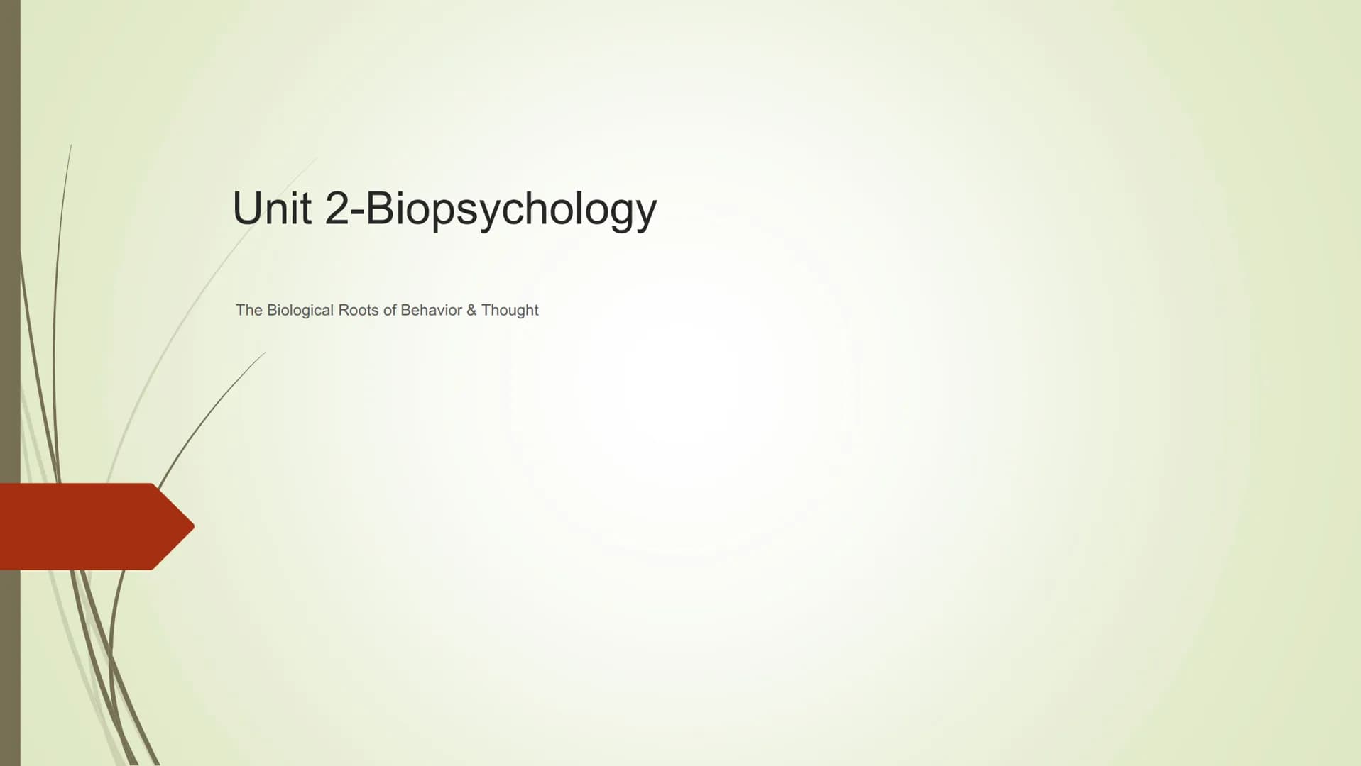 Unit 2-Biopsychology
The Biological Roots of Behavior & Thought The Nervous System
• The Body system which transfers electro-chemical messag