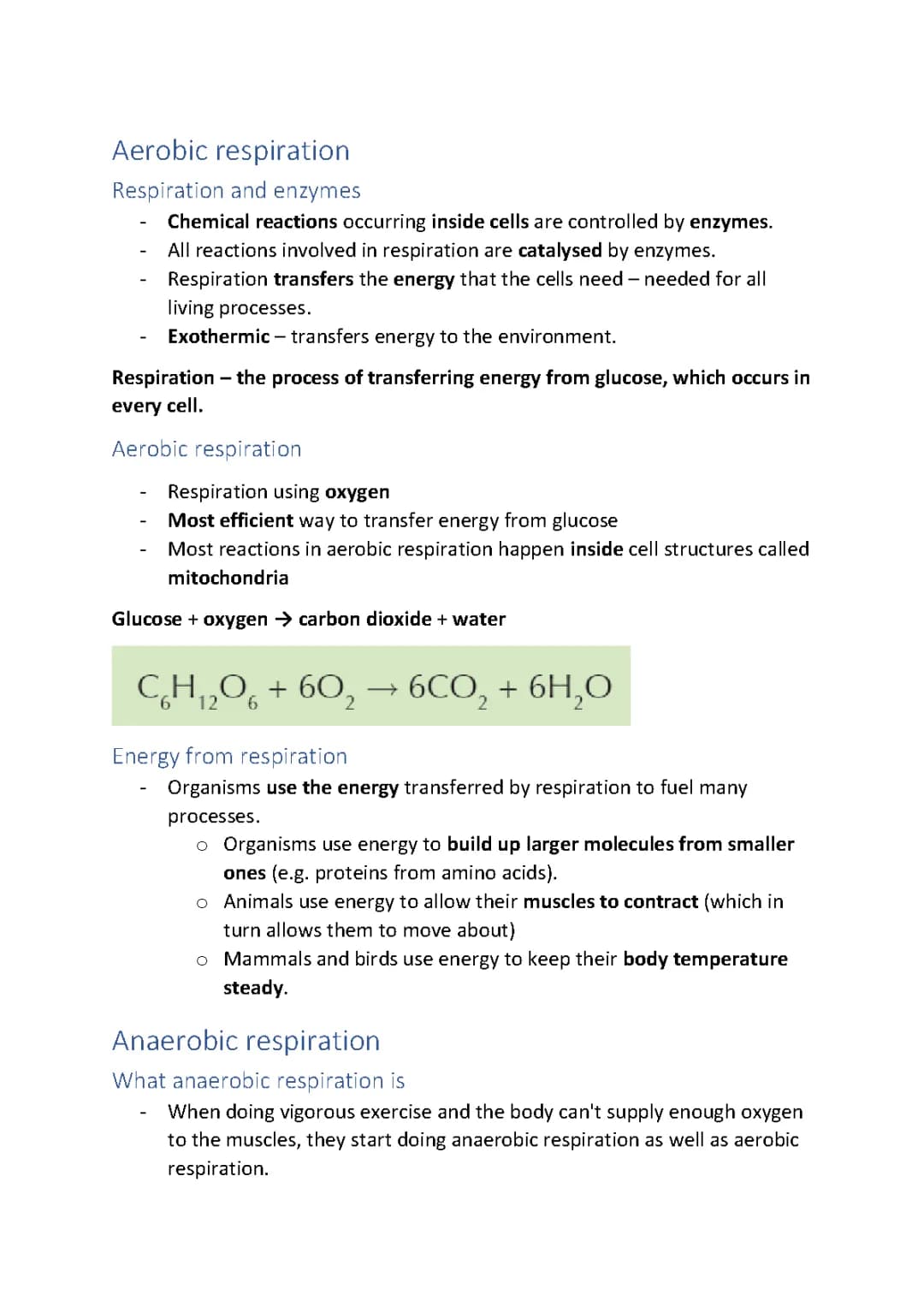 respiration biology notes