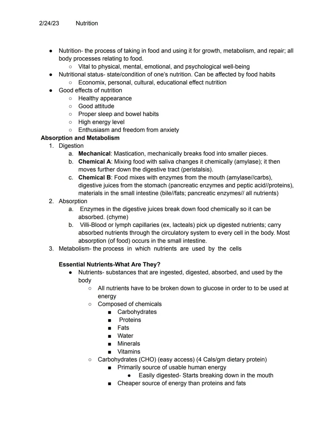 Nutrition notes