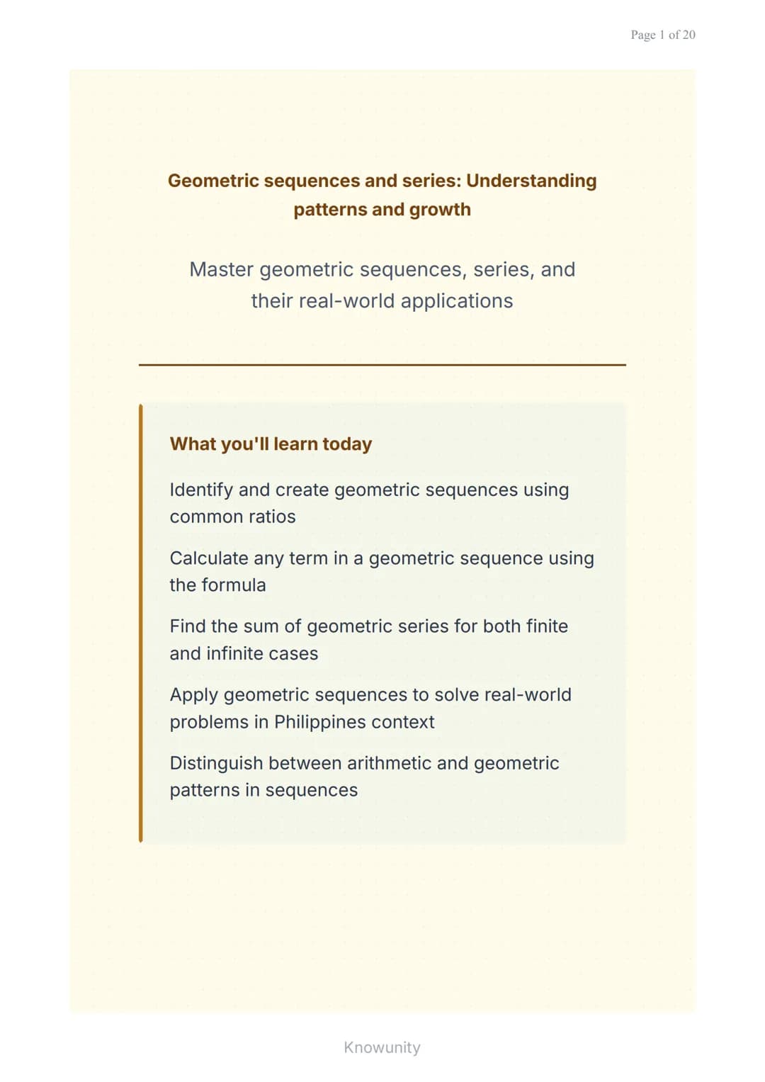 Geometric sequences and series: Understanding
patterns and growth
Master geometric sequences, series, and
their real-world applications
What