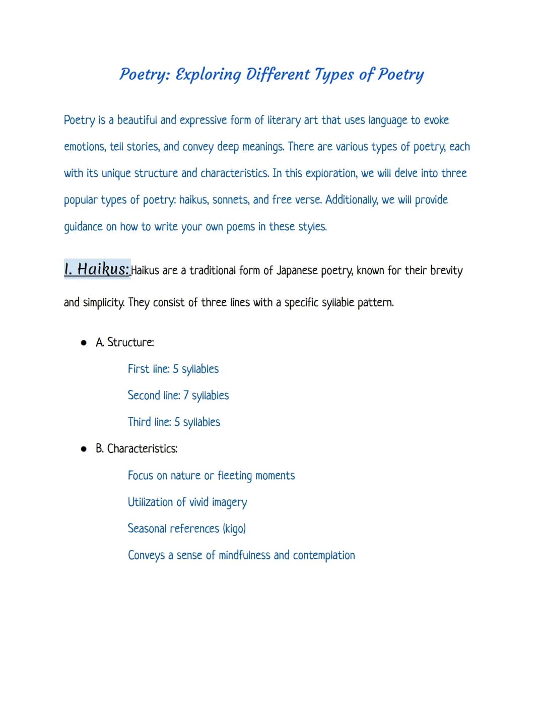 Poetry: Exploring Different Types of Poetry
Poetry is a beautiful and expressive form of literary art that uses language to evoke
emotions, 