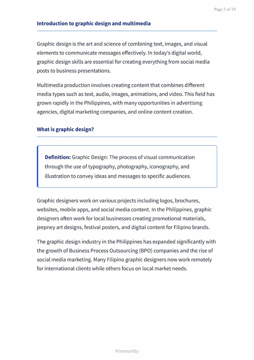 Page 1 of 19

ICT: Basic Graphic Design and Multimedia Production

Learn graphic design principles and multimedia
production basics

What yo