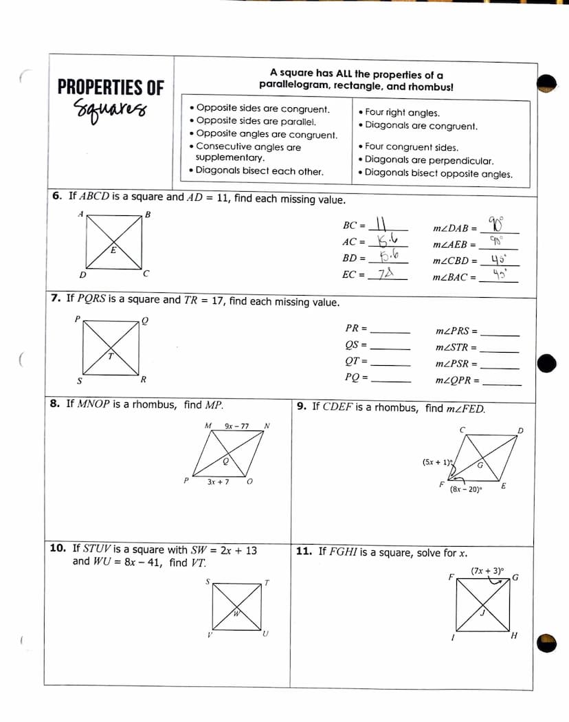 Name:
Topic:
Main Ideas/Questions
PROPERTIES OF
Rhanbi
M
R
Ⓒall 4 sides congruent
2
Diagnoals are perpendicula
3 Diagnorls bisect opposite a