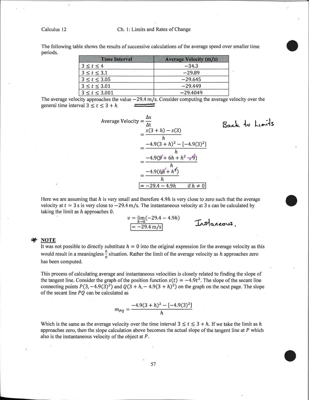 Calculus 12
1.5 Velocity and Other Rates of Change
Rate of Change is defined as how quickly one variable changes with respect to time.
Avera