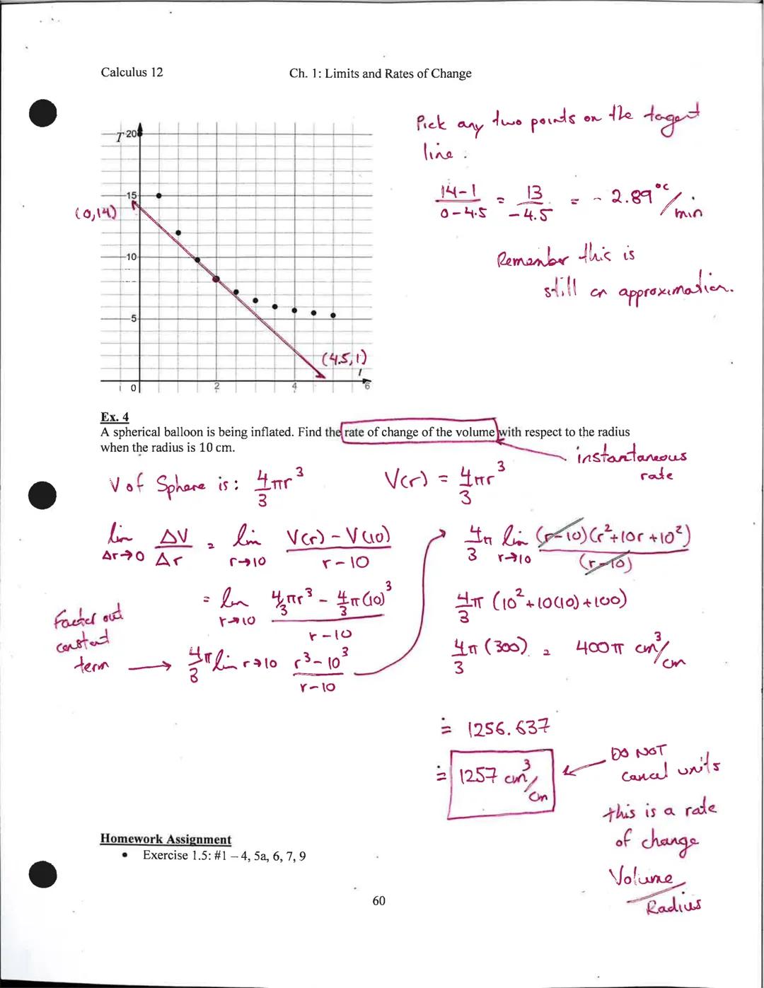 Calculus 12
1.5 Velocity and Other Rates of Change
Rate of Change is defined as how quickly one variable changes with respect to time.
Avera