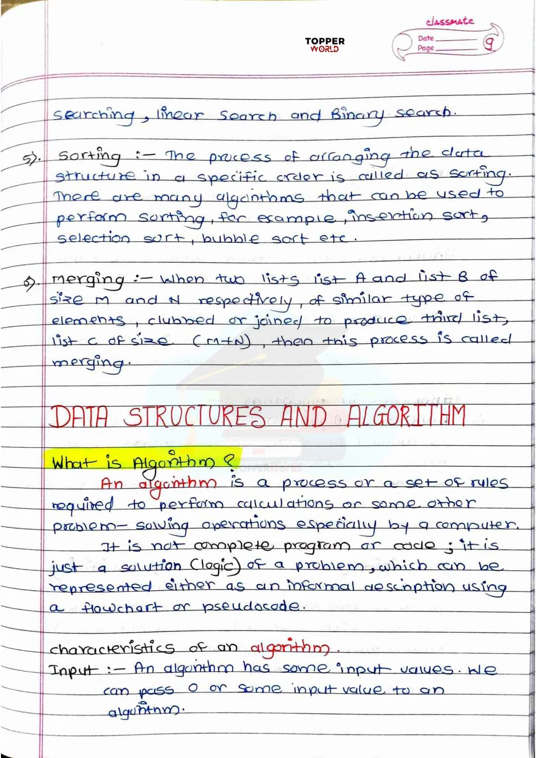£
DSA
HANDWRITTEN
NOTES
Prepared By:
TOPPERWORLD
LEARN & GROW
TOPPER
WORLD Sr. No.
2).
3).
os.
7).
g
10).
11.
12)
137.
INDEX
Title of Topic
