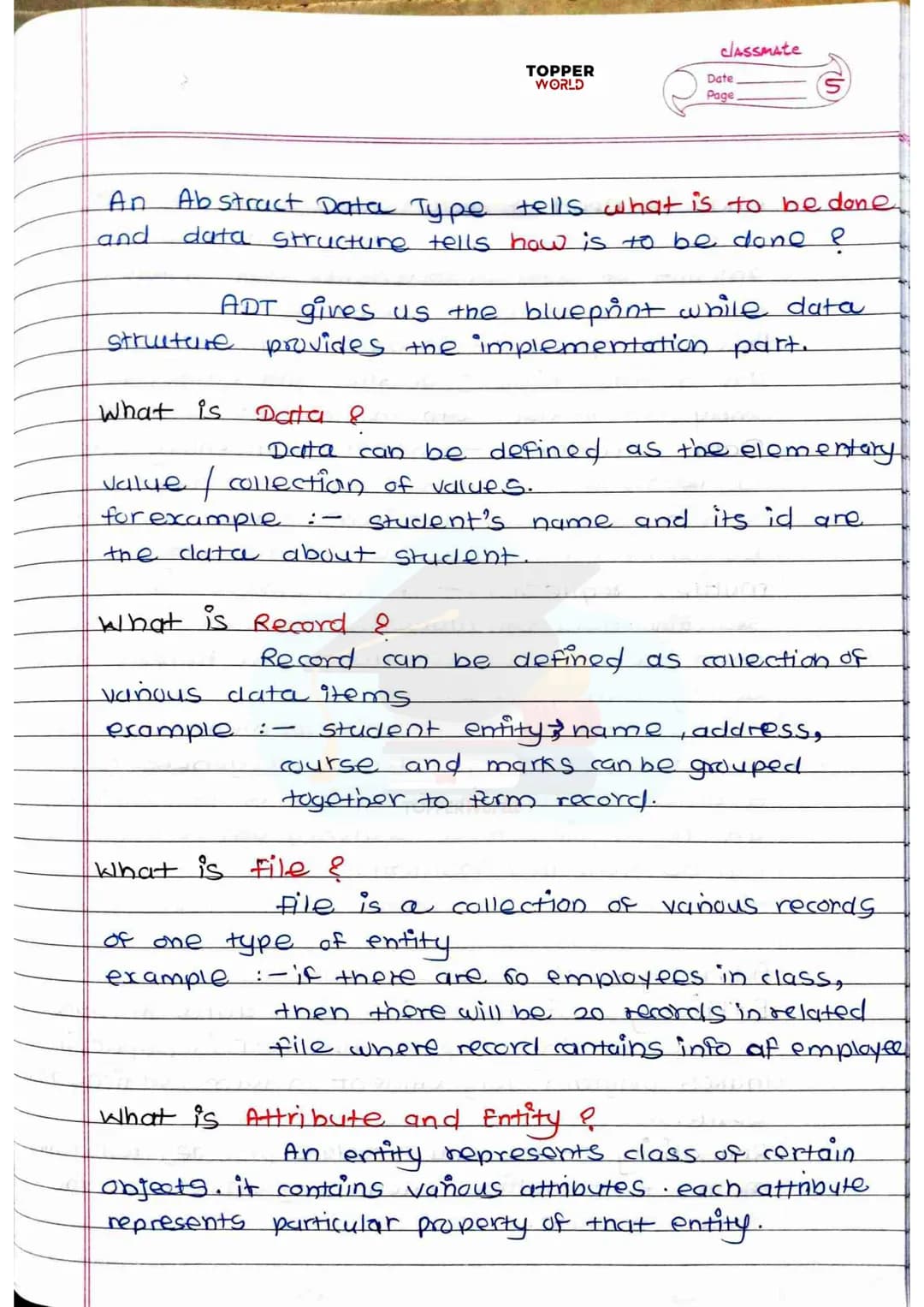 £
DSA
HANDWRITTEN
NOTES
Prepared By:
TOPPERWORLD
LEARN & GROW
TOPPER
WORLD Sr. No.
2).
3).
os.
7).
g
10).
11.
12)
137.
INDEX
Title of Topic
