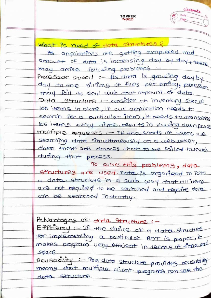 £
DSA
HANDWRITTEN
NOTES
Prepared By:
TOPPERWORLD
LEARN & GROW
TOPPER
WORLD Sr. No.
2).
3).
os.
7).
g
10).
11.
12)
137.
INDEX
Title of Topic
