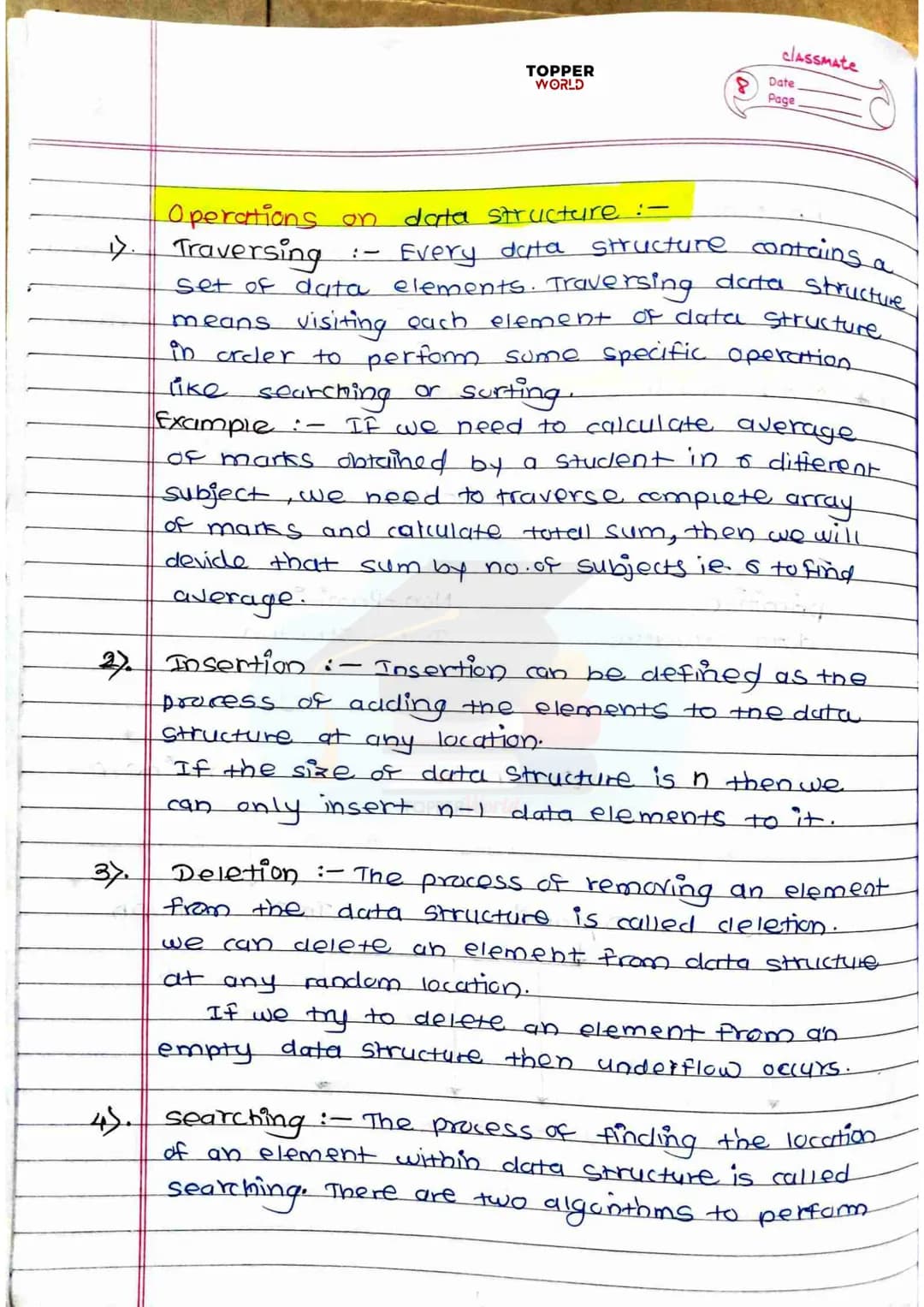 £
DSA
HANDWRITTEN
NOTES
Prepared By:
TOPPERWORLD
LEARN & GROW
TOPPER
WORLD Sr. No.
2).
3).
os.
7).
g
10).
11.
12)
137.
INDEX
Title of Topic
