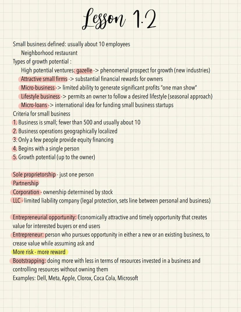 Lesson 1.1
Entrepreneurship: philosophy based on individual initiative; more than just getting a job
Achieves self-fulfillment, gains respec